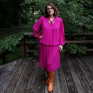 1980's Fushia Drop Waist Dress- Size 14